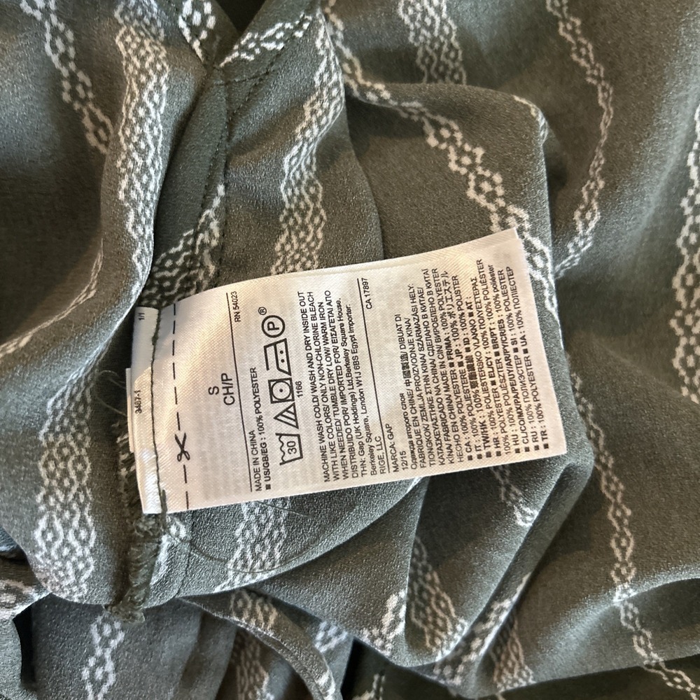 Gap Dress Womens Small Button Up Drawstring Waist Green Off White Boho‎ Chic - Picture 7 of 7